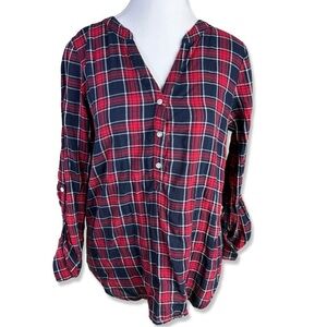 ⭐️GAP Women's Small Blue/Red Plaid Shirt Three button V-Neck